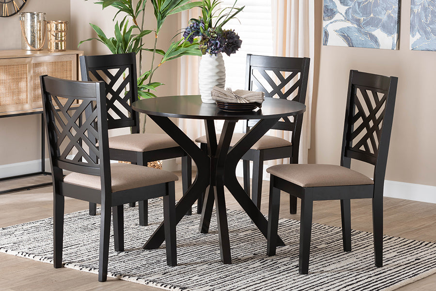 Baxton Studio Norah Modern Sand Fabric and Dark Brown Finished Wood 5-Piece Dining Set