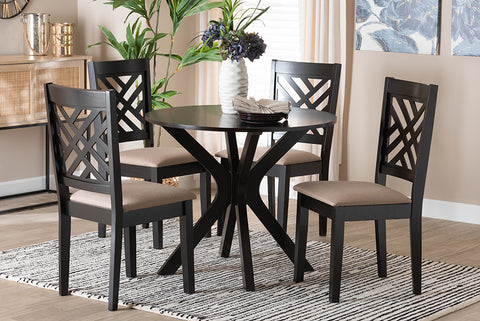 Baxton Studio Norah Modern Sand Fabric and Dark Brown Finished Wood 5-Piece Dining Set