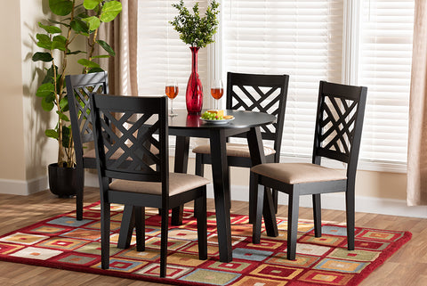 Baxton Studio Ellie Modern Beige Fabric and Dark Brown Finished Wood 5-Piece Dining Set