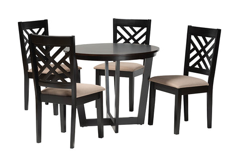 Baxton Studio Alena Modern Sand Fabric and Dark Brown Finished Wood 5-Piece Dining Set