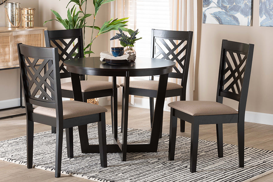 Baxton Studio Alena Modern Sand Fabric and Dark Brown Finished Wood 5-Piece Dining Set