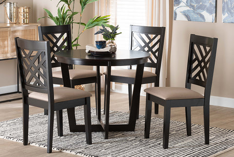 Baxton Studio Alena Modern Sand Fabric and Dark Brown Finished Wood 5-Piece Dining Set