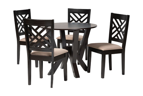 Baxton Studio Elise Modern Sand Fabric and Dark Brown Finished Wood 5-Piece Dining Set