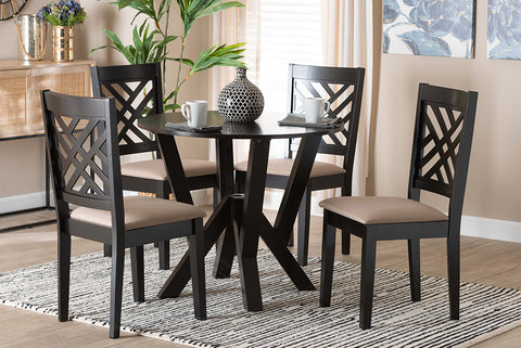 Baxton Studio Elise Modern Sand Fabric and Dark Brown Finished Wood 5-Piece Dining Set