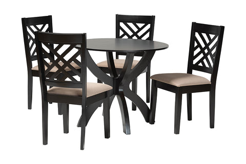 Baxton Studio Edona Modern Sand Fabric and Walnut Brown Finished Wood 5-Piece Dining Set