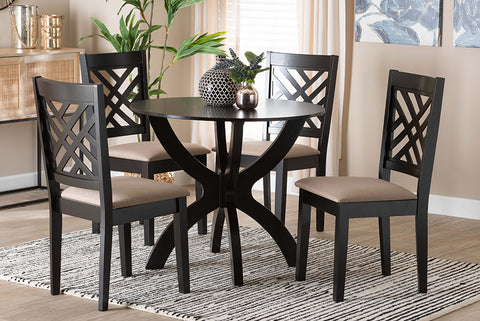 Baxton Studio Edona Modern Sand Fabric and Walnut Brown Finished Wood 5-Piece Dining Set
