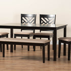 Baxton Studio Gustavo Modern Sand Fabric and Walnut Brown Finished Wood 6-Piece Dining Set