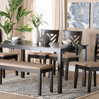 Baxton Studio Gustavo Modern Sand Fabric and Walnut Brown Finished Wood 6-Piece Dining Set