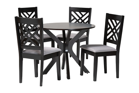 Baxton Studio Norah Modern Grey Fabric and Dark Brown Finished Wood 5-Piece Dining Set