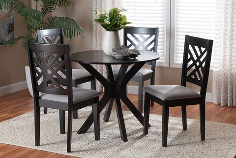 Baxton Studio Norah Modern Grey Fabric and Dark Brown Finished Wood 5-Piece Dining Set