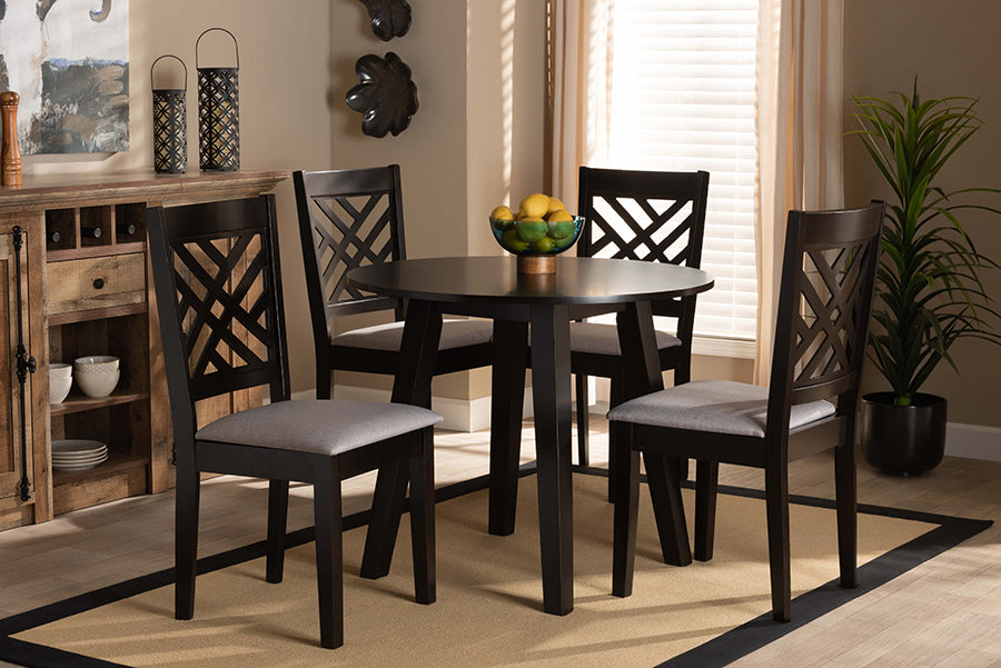 Baxton Studio Lilly Modern and Contemporary Grey Fabric Upholstered and Dark Brown Finished Wood 5-Piece Dining Set