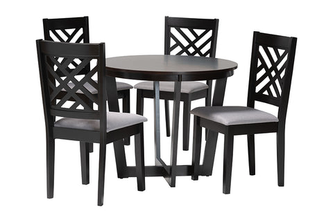 Baxton Studio Alena Modern Grey Fabric and Dark Brown Finished Wood 5-Piece Dining Set