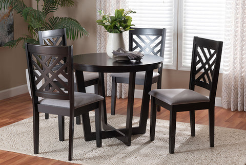Baxton Studio Alena Modern Grey Fabric and Dark Brown Finished Wood 5-Piece Dining Set