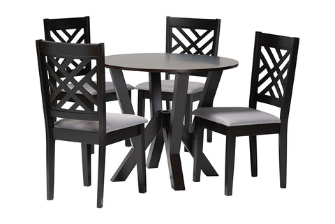 Baxton Studio Elise Modern Grey Fabric and Dark Brown Finished Wood 5-Piece Dining Set