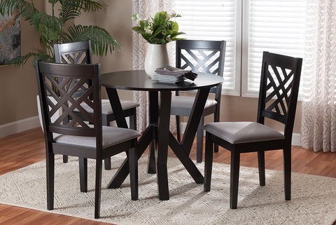Baxton Studio Elise Modern Grey Fabric and Dark Brown Finished Wood 5-Piece Dining Set