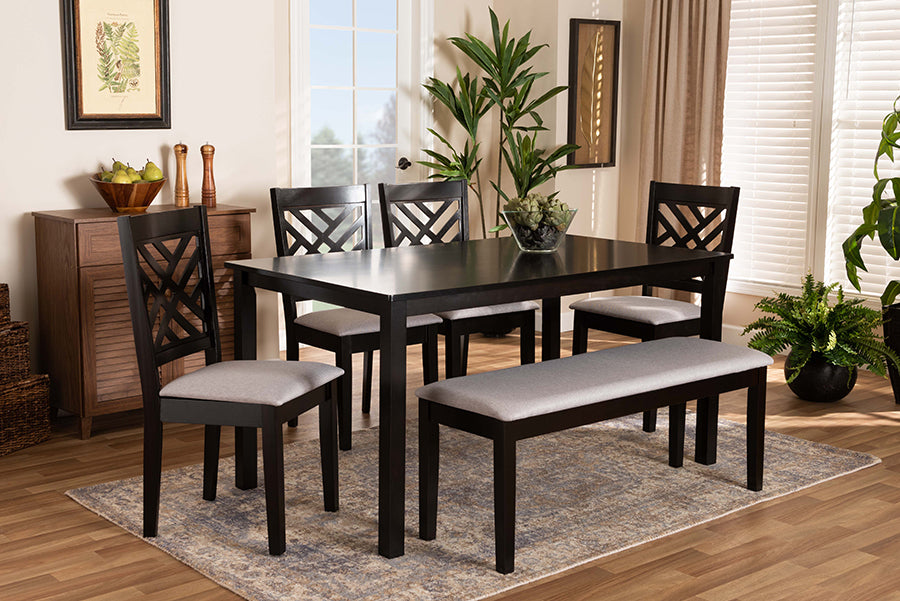 Baxton Studio Gustavo Modern and Contemporary Grey Fabric Upholstered and Dark Brown Finished Wood 6-Piece Dining Set