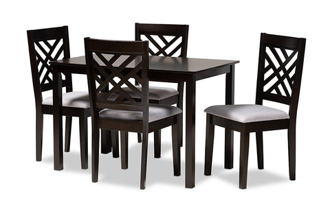 Baxton Studio Caron Modern and Contemporary Gray Fabric Upholstered Espresso Brown Finished Wood 5-Piece Dining Set