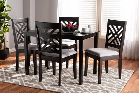 Baxton Studio Caron Modern and Contemporary Gray Fabric Upholstered Espresso Brown Finished Wood 5-Piece Dining Set