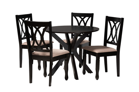 Baxton Studio Maya Modern Beige Fabric and Espresso Brown Finished Wood 5-Piece Dining Set