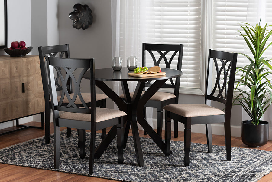 Baxton Studio Maya Modern Beige Fabric and Espresso Brown Finished Wood 5-Piece Dining Set