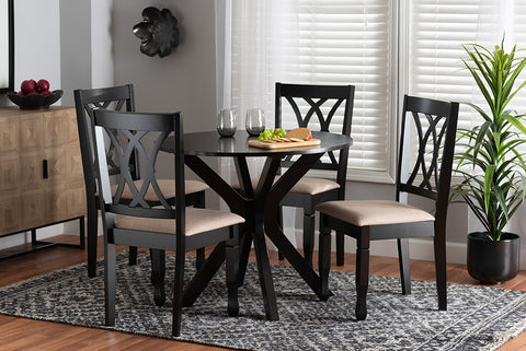 Baxton Studio Maya Modern Beige Fabric and Espresso Brown Finished Wood 5-Piece Dining Set