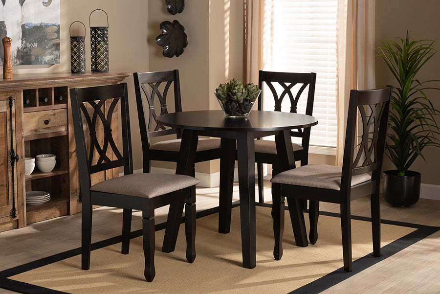 Baxton Studio Millie Modern and Contemporary Sand Fabric Upholstered and Dark Brown Finished Wood 5-Piece Dining Set
