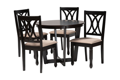 Baxton Studio Aggie Modern Sand Fabric and Dark Brown Finished Wood 5-Piece Dining Set