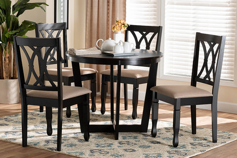 Baxton Studio Aggie Modern Sand Fabric and Dark Brown Finished Wood 5-Piece Dining Set