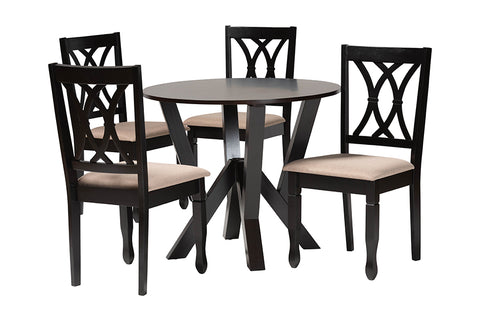 Baxton Studio Irene Modern Sand Fabric and Dark Brown Finished Wood 5-Piece Dining Set