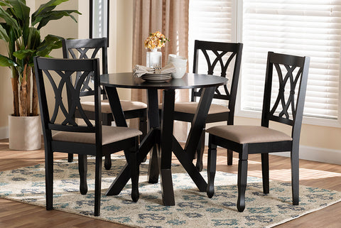 Baxton Studio Irene Modern Sand Fabric and Dark Brown Finished Wood 5-Piece Dining Set