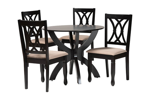 Baxton Studio April Modern Sand Fabric and Dark Brown Finished Wood 5-Piece Dining Set