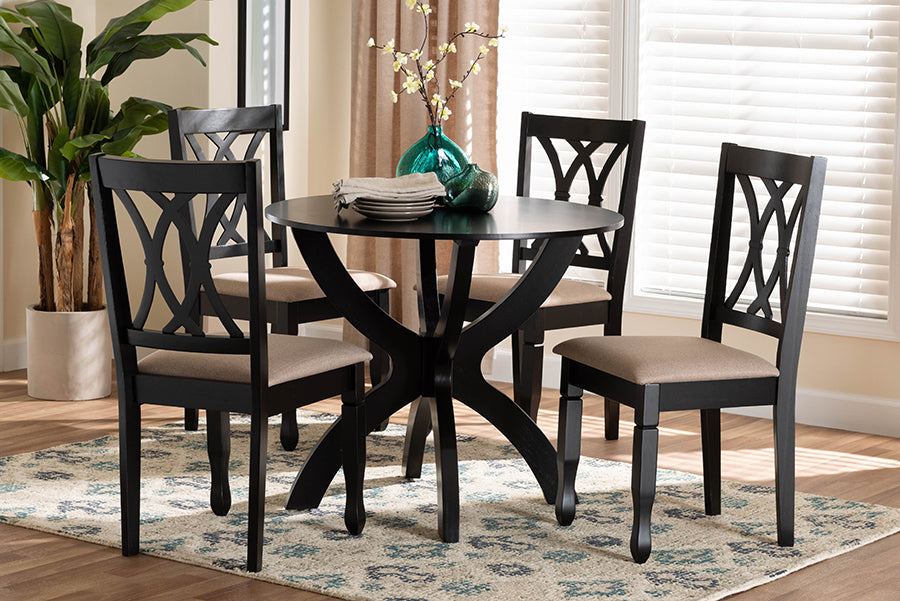 Baxton Studio April Modern Sand Fabric and Dark Brown Finished Wood 5-Piece Dining Set
