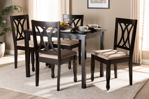 Baxton Studio Reneau Modern and Contemporary Sand Fabric Upholstered Espresso Brown Finished Wood 5-Piece Dining Set