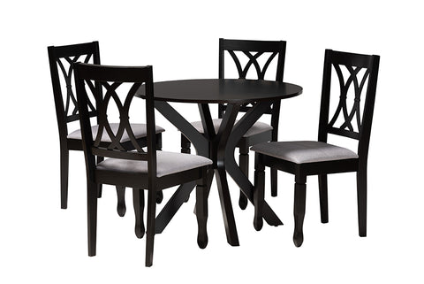 Baxton Studio Maya Modern Grey Fabric and Espresso Brown Finished Wood 5-Piece Dining Set