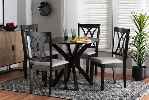 Baxton Studio Maya Modern Grey Fabric and Espresso Brown Finished Wood 5-Piece Dining Set
