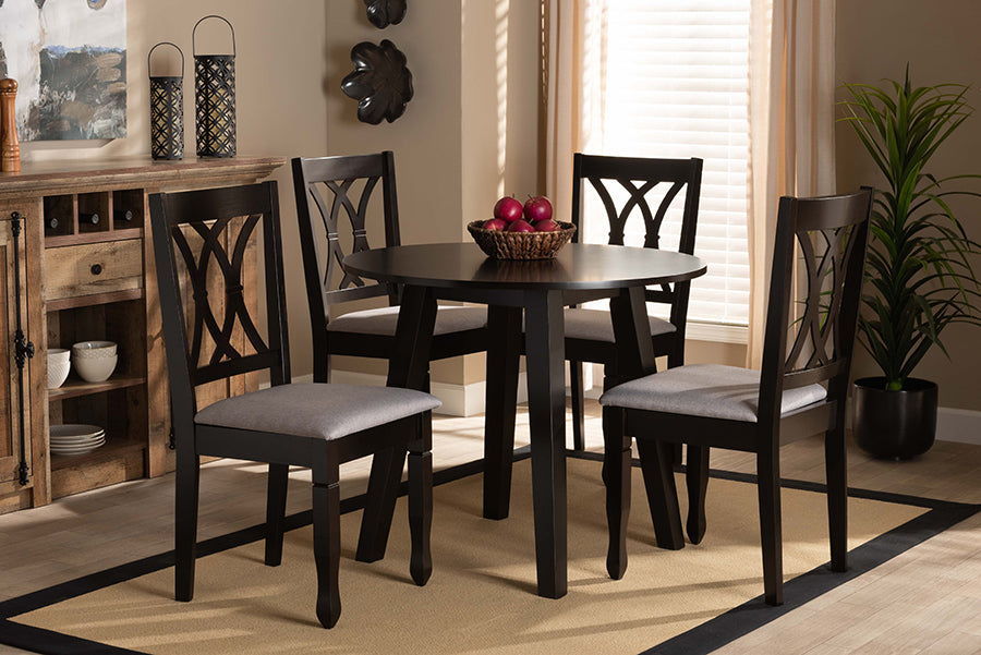 Baxton Studio Millie Modern and Contemporary Grey Fabric Upholstered and Dark Brown Finished Wood 5-Piece Dining Set