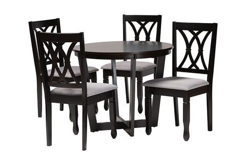 Baxton Studio Aggie Modern Grey Fabric and Dark Brown Finished Wood 5-Piece Dining Set