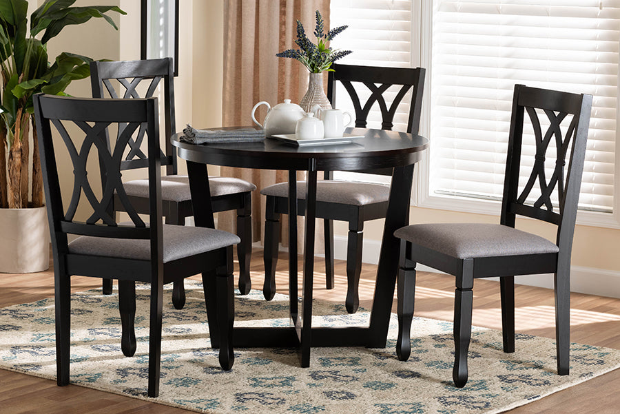 Baxton Studio Aggie Modern Grey Fabric and Dark Brown Finished Wood 5-Piece Dining Set