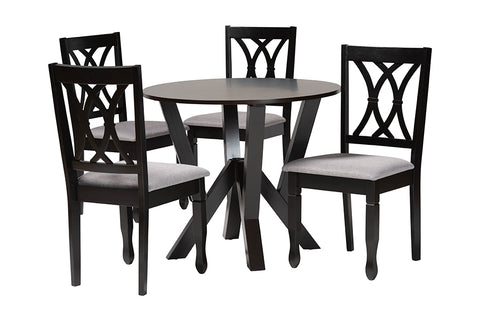 Baxton Studio Irene Modern Grey Fabric and Dark Brown Finished Wood 5-Piece Dining Set