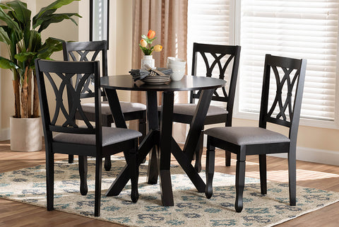 Baxton Studio Irene Modern Grey Fabric and Dark Brown Finished Wood 5-Piece Dining Set