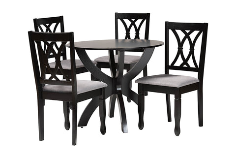 Baxton Studio April Modern Grey Fabric and Dark Brown Finished Wood 5-Piece Dining Set