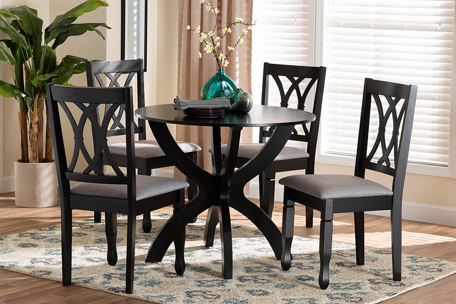 Baxton Studio April Modern Grey Fabric and Dark Brown Finished Wood 5-Piece Dining Set