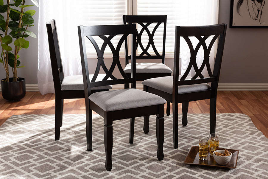 Baxton Studio Reneau Modern and Contemporary Gray Fabric Upholstered Espresso Brown Finished Wood Dining Chair Set of 4