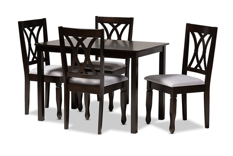 Baxton Studio Reneau Modern and Contemporary Gray Fabric Upholstered Espresso Brown Finished Wood 5-Piece Dining Set