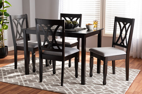 Baxton Studio Reneau Modern and Contemporary Gray Fabric Upholstered Espresso Brown Finished Wood 5-Piece Dining Set