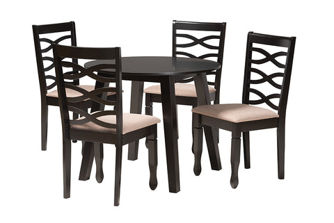 Baxton Studio Ruby Modern Beige Fabric and Dark Brown Finished Wood 5-Piece Dining Set