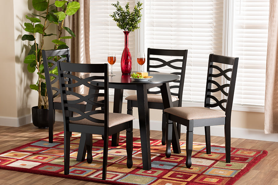 Baxton Studio Ruby Modern Beige Fabric and Dark Brown Finished Wood 5-Piece Dining Set