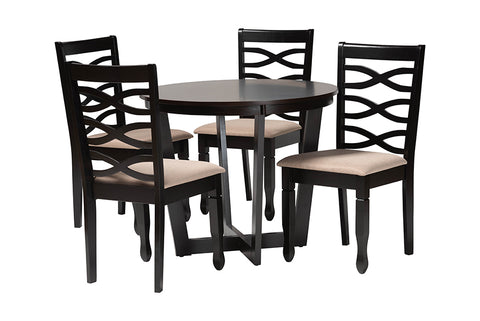Baxton Studio Leda Modern Sand Fabric and Dark Brown Finished Wood 5-Piece Dining Set