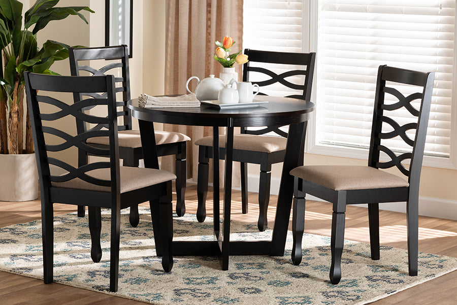 Baxton Studio Leda Modern Sand Fabric and Dark Brown Finished Wood 5-Piece Dining Set