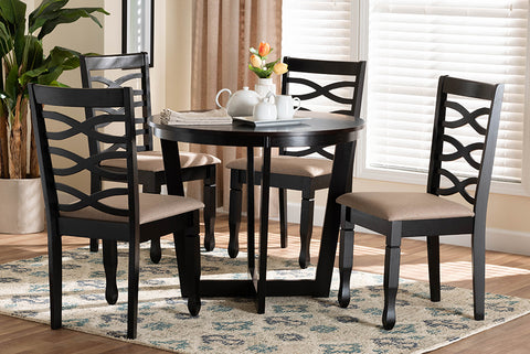 Baxton Studio Leda Modern Sand Fabric and Dark Brown Finished Wood 5-Piece Dining Set